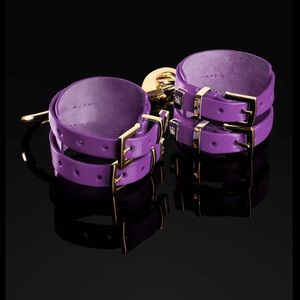Jasmin Amethyst Honey Birdette Leather Bondage Handcuffs - sealed box